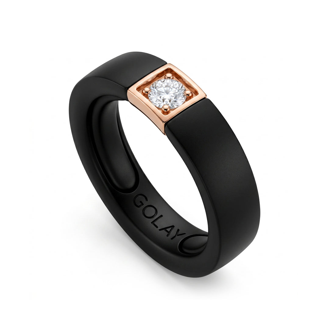 World Diamond Group black titanium ring, with 18kt rose gold element, set with 0.25ct diamond, adaptable with bearings from 19 to 24 GAN033O3DINE-1924