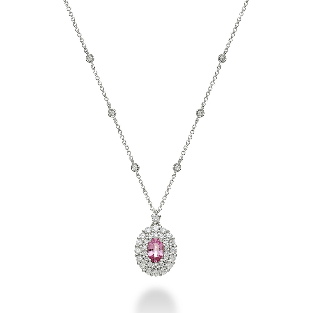 Golay ketting met ovale roze saffier maat. 6x4 met dubbele PCL128DIZP64-23271110017