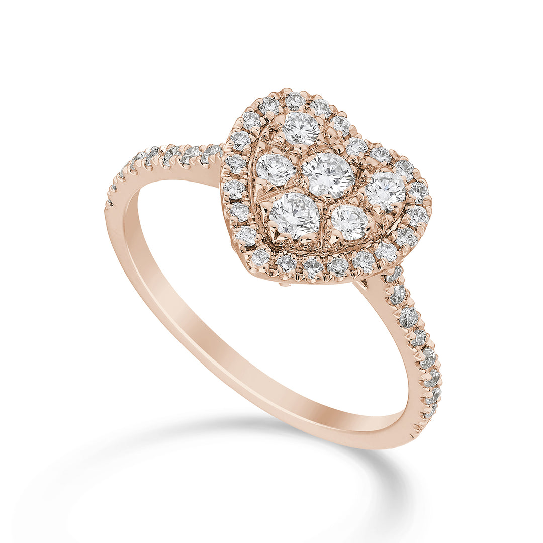 Golay heart multistone ring, rose gold embedded shank AMPC003DIR-23095110030