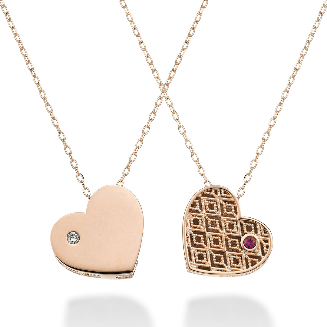 Mikiko cl 18k medium heart one side polished rose gold diam. 0.01 ct ruby 0.01 ct MDCUOREMLO3