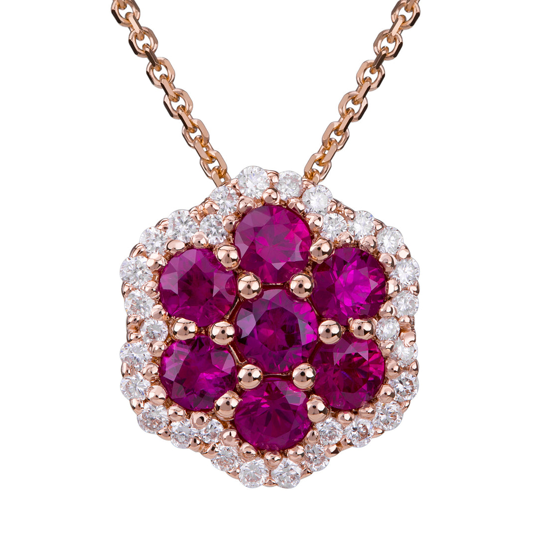Golay ruby flower necklace with white diamond outline PPV007DIRU-22258110101