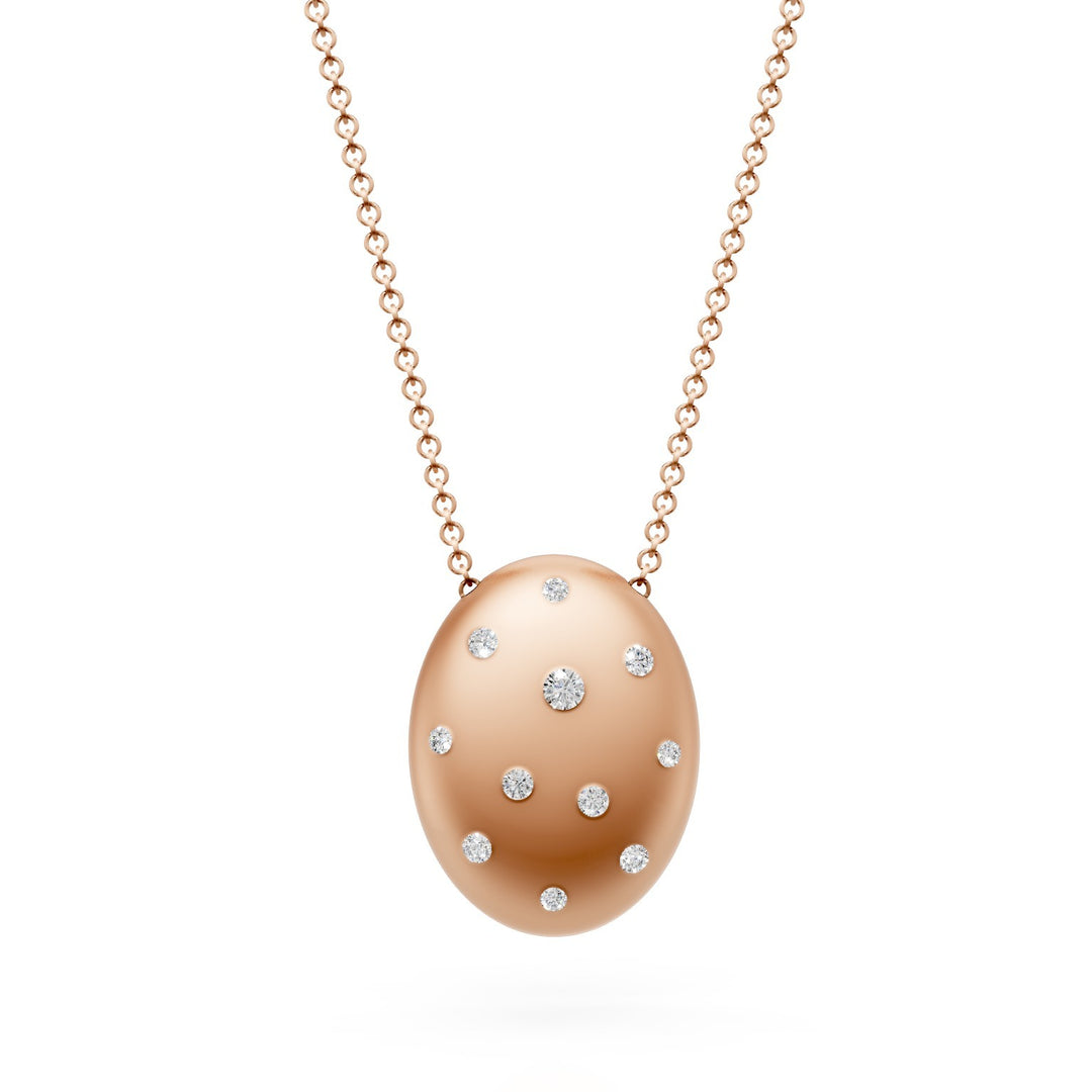 Golay oval-shaped pendant necklace in 18k gold, with scattered diamonds, satin pink GD009O3DI