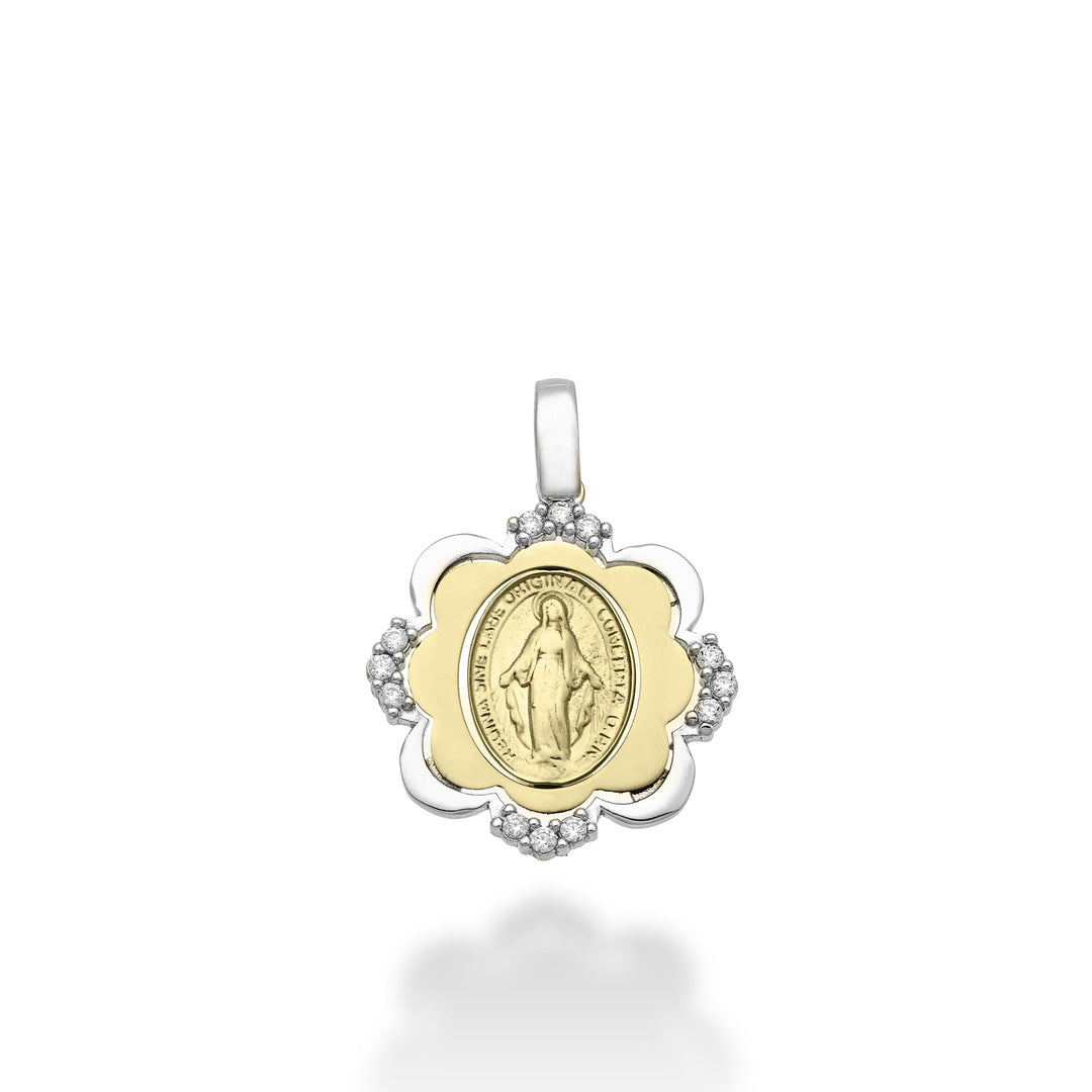 Nihama pe 18k 0,10 ct Madonna wonderbaarlijke medaille wit/geel goud 1,6 cm NP5028O7BR010
