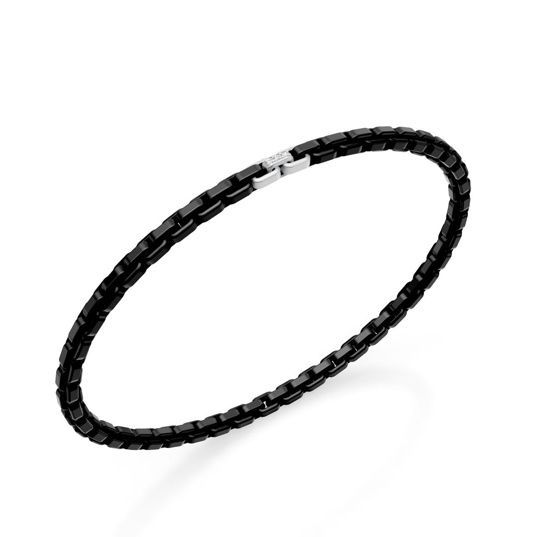 Golay black titanium bracelet, with 3 platinum inserts, of which only the central one is set with diamonds, square link, 18cm GBR033E3APTDINE-180