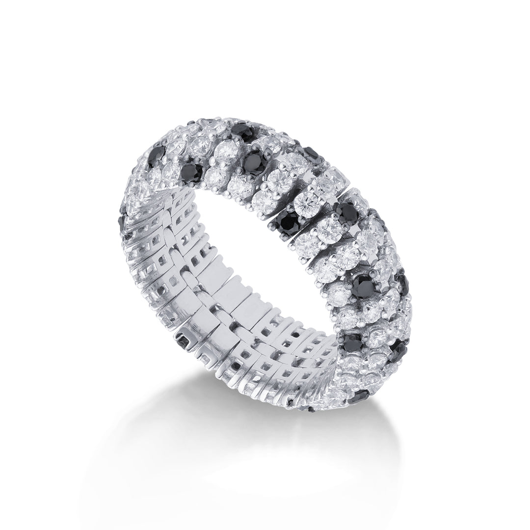 Golay band ring 5 rows pave white and black diamonds APV030DIBK-21351000008