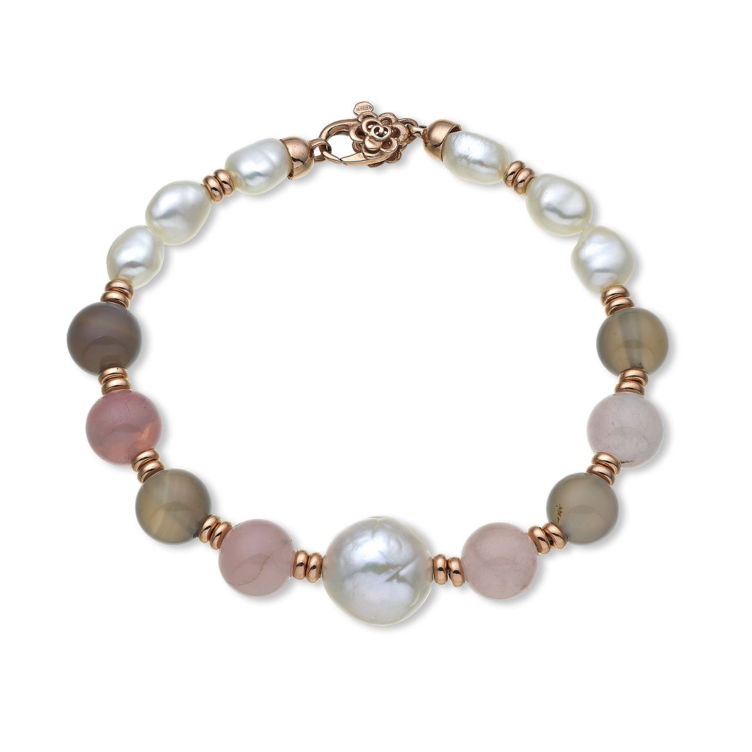 Nihama br ag925 fw bar 6/7 nucl. 11/12 rosa Opal und grauer Achat 8 mm NB7452A3OPALEROSA
