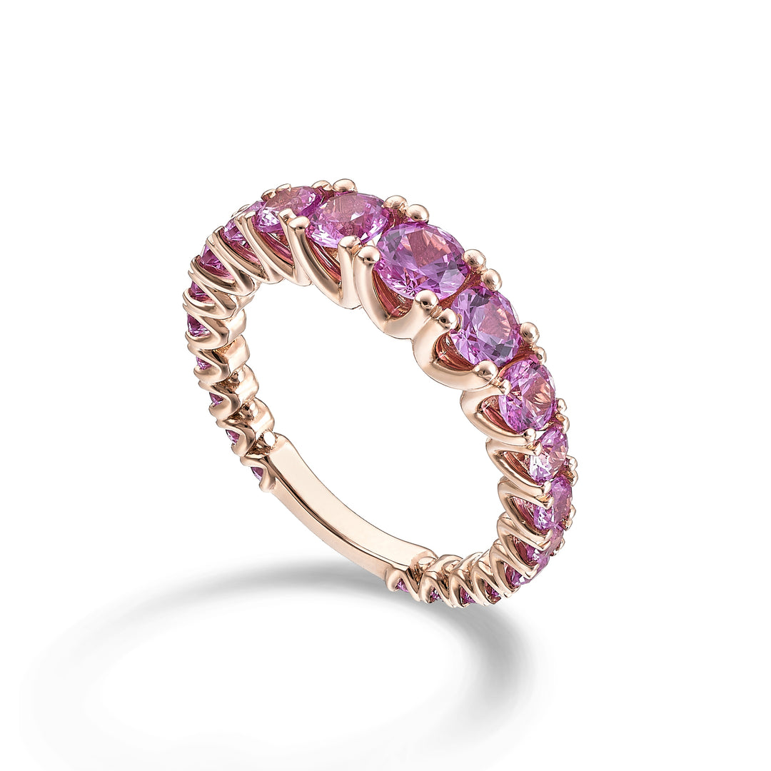 X-Diamond an 18kt pink sapphire lab tot. 2.40 ct central 0.40 ct graduated with rose gold bar LXDABIC1495ZFPO3