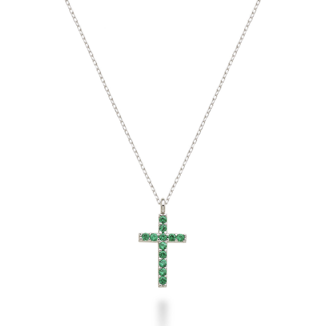 Nihama cl 18k Kreuz Größe 2 (1,0 cm) Weißgold mit Smaragden 0,05 ct NDCRO2O4SMR