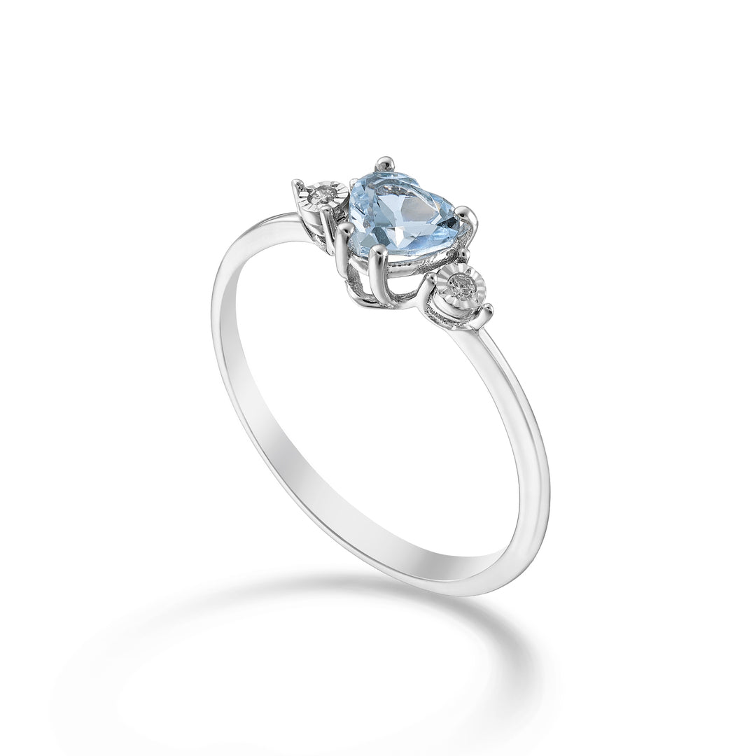 Mikiko, ein 9-Karat-Aquamarin-Herz 5x5 und seitliche Diamanten MA5215R4AM