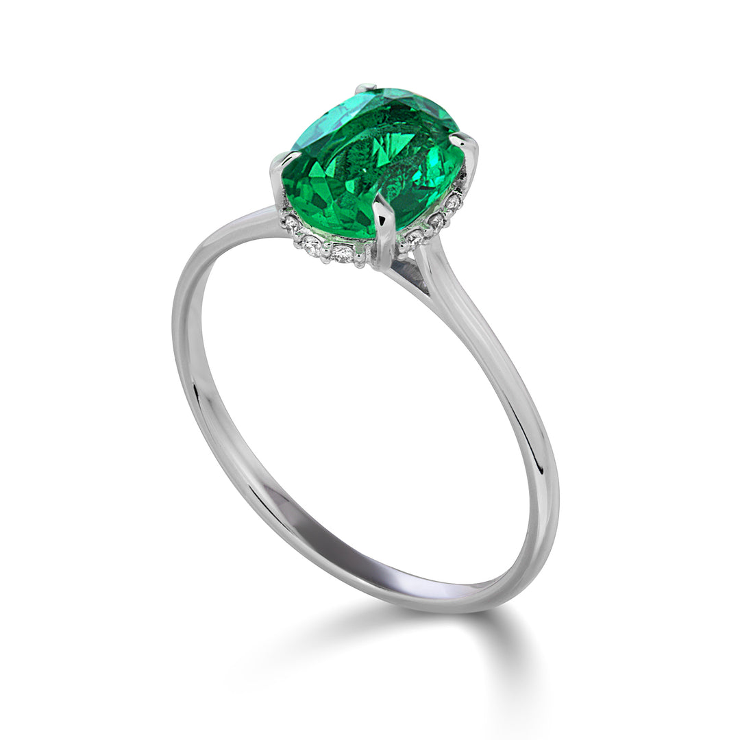 Mikiko an 18k oval emerald 8x6 set with diamonds MA5220O4BE