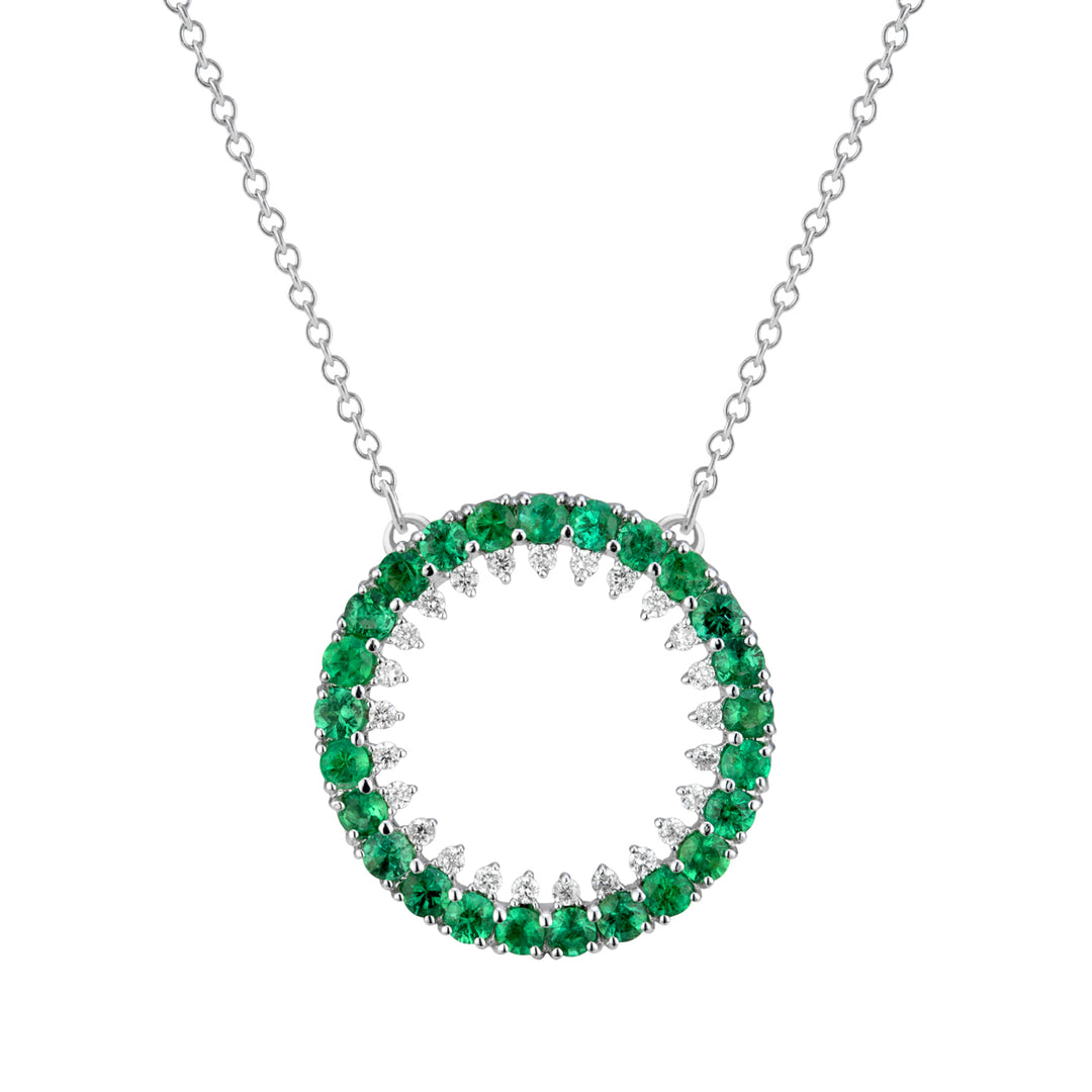 Golay ketting met smaragdgroene cirkel en diamantcontour PDG014SMDI-17335110099