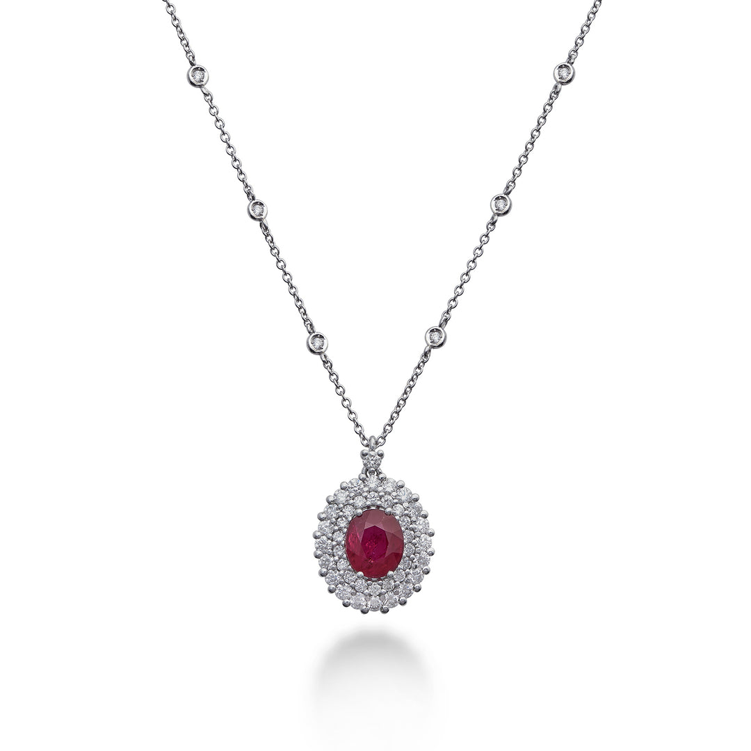 Golay 6x4 oval ruby necklace with double contour PCL128DIRU64-22126110016