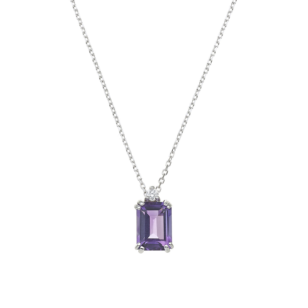 Mikiko cl 18k achthoekige amethist 7x5 ct.0,90 diam. ct.0,025 MPCL090DIAMET2O4