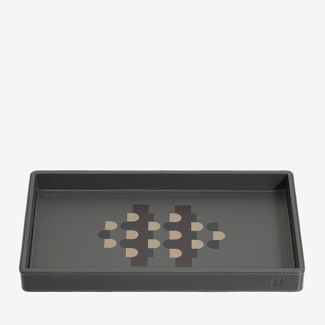 DUDU Wooden Storage Tray Covered in Genuine Leather, Home Decorative Tray, 27 x 15 cm, Home Design Accessory
