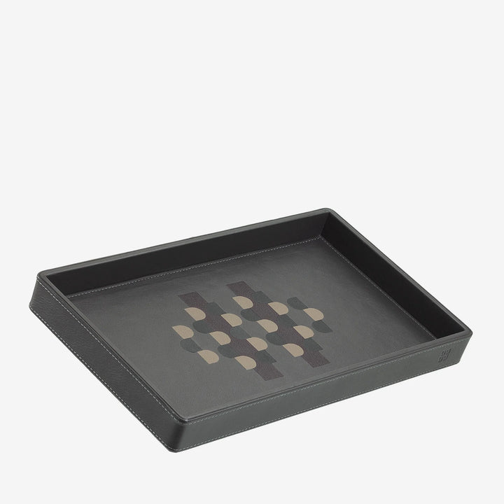 DUDU Wooden Storage Tray Covered in Genuine Leather, Home Decorative Tray, 27 x 15 cm, Home Design Accessory