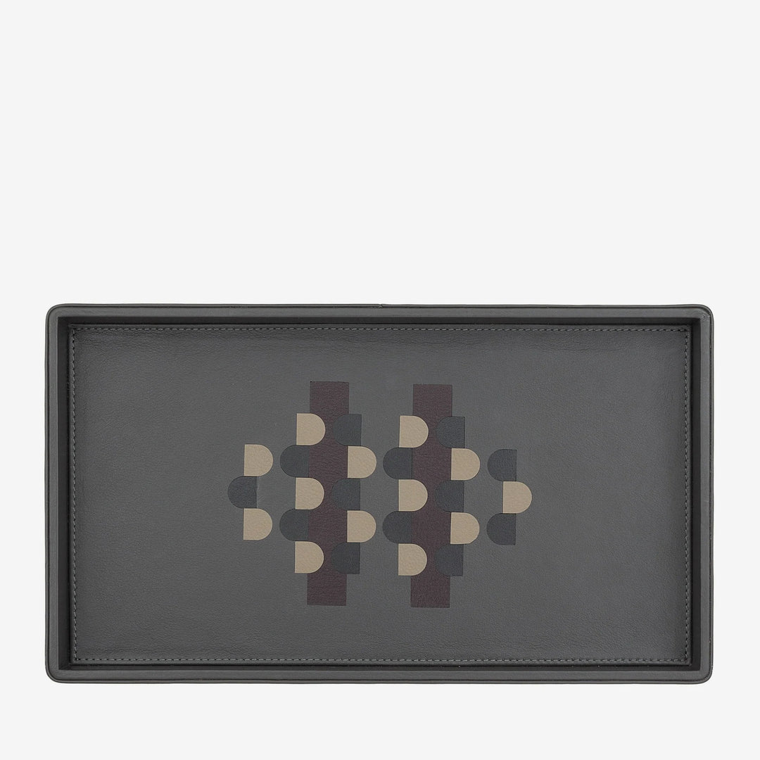 DUDU Wooden Storage Tray Covered in Genuine Leather, Home Decorative Tray, 27 x 15 cm, Home Design Accessory