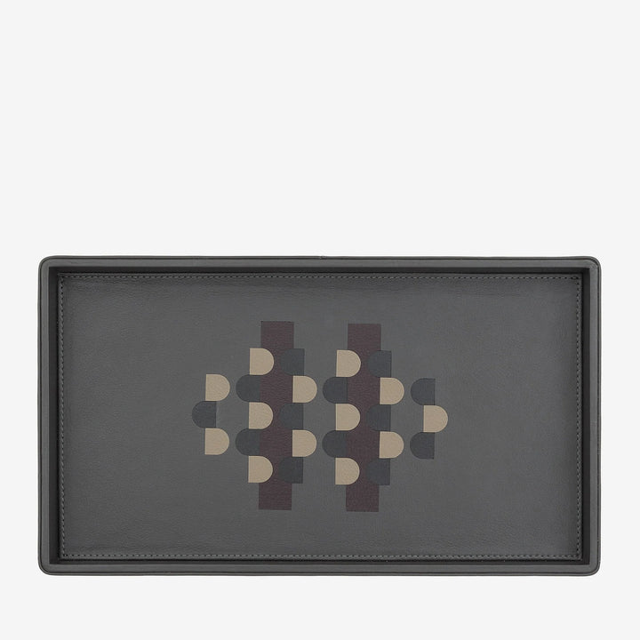 DUDU Wooden Storage Tray Covered in Genuine Leather, Home Decorative Tray, 27 x 15 cm, Home Design Accessory
