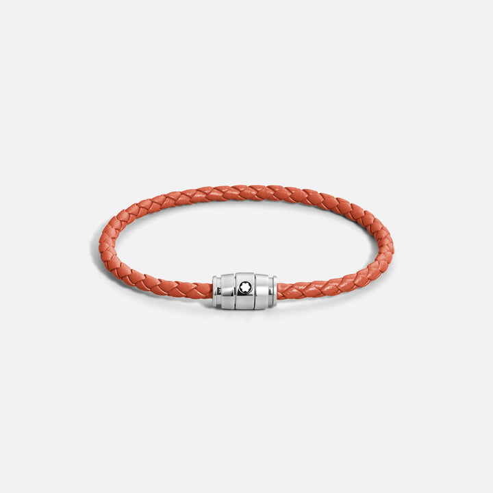 Montblanc 3-Ring-Armband aus Stahl und Meisterstück Cayenne-Leder, Größe S 13429160