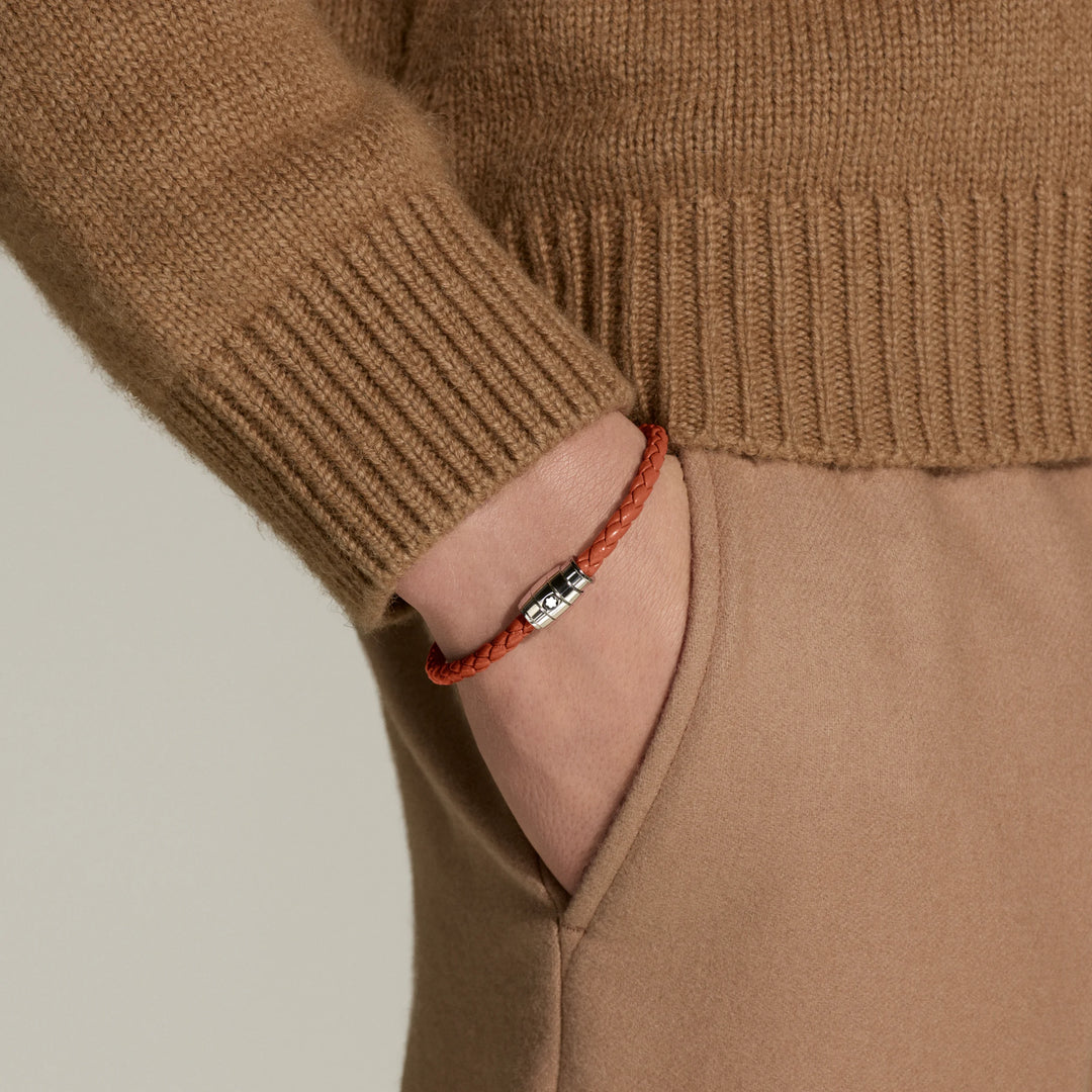 Montblanc 3-Ring-Armband aus Stahl und Meisterstück Cayenne-Leder, Größe S 13429160