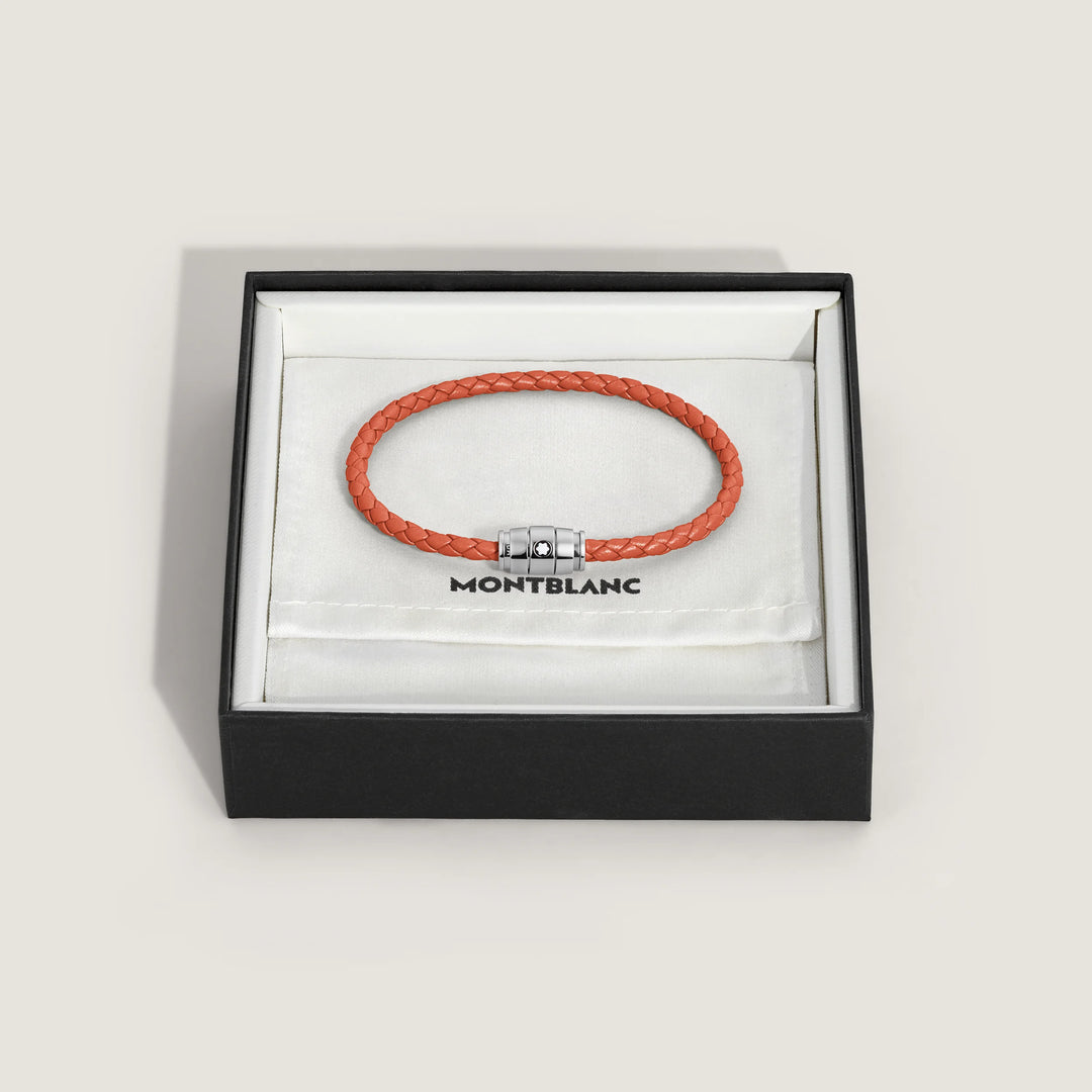 Montblanc 3-Ring-Armband aus Stahl und Meisterstück Cayenne-Leder, Größe S 13429160
