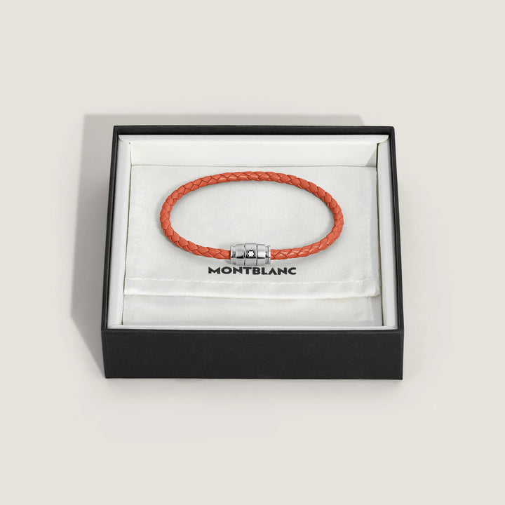 Montblanc 3-Ring-Armband aus Stahl und Meisterstück Cayenne-Leder, Größe S 13429160