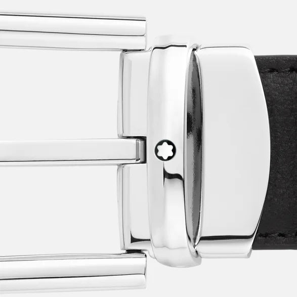 Montblanc belt 30mm with horseshoe pin buckle glossy palladium finish 128757