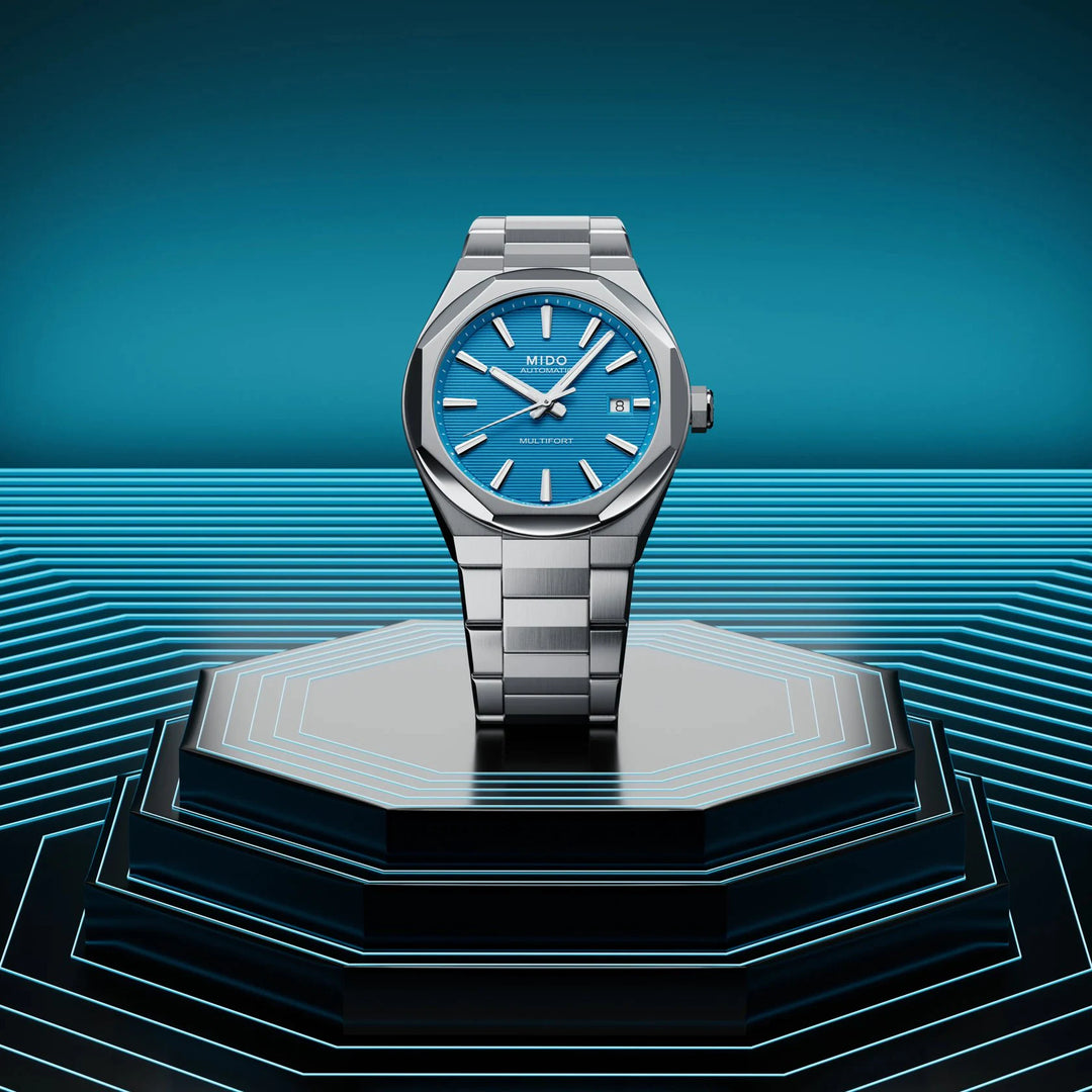 Mido horloge Multifort 8 One Crown turkoois 40mm automatisch staal M055.507.11.041.00