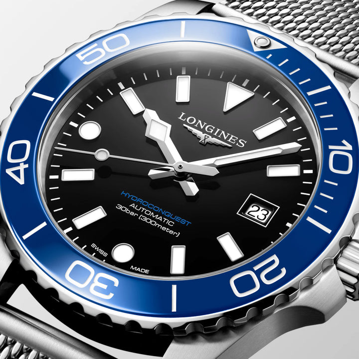 Longines Hydroconquest 39mm zwart automatisch stalen horloge L3.779.4.90.6