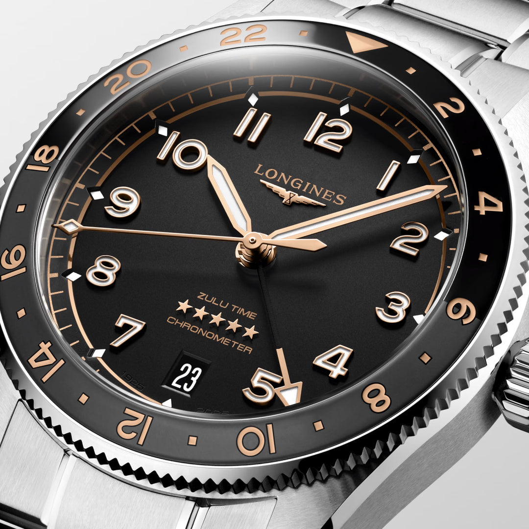 Longines watch Spirit Zulu Time 39mm black automatic steel L3.802.4.50.6