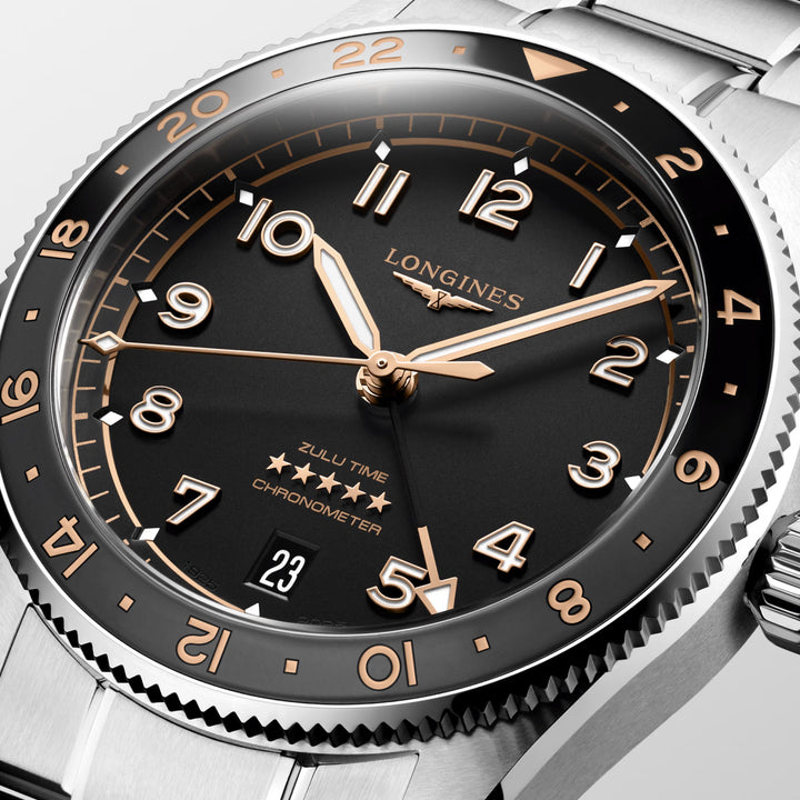 Longines watch Spirit Zulu Time 39mm black automatic steel L3.802.4.50.6