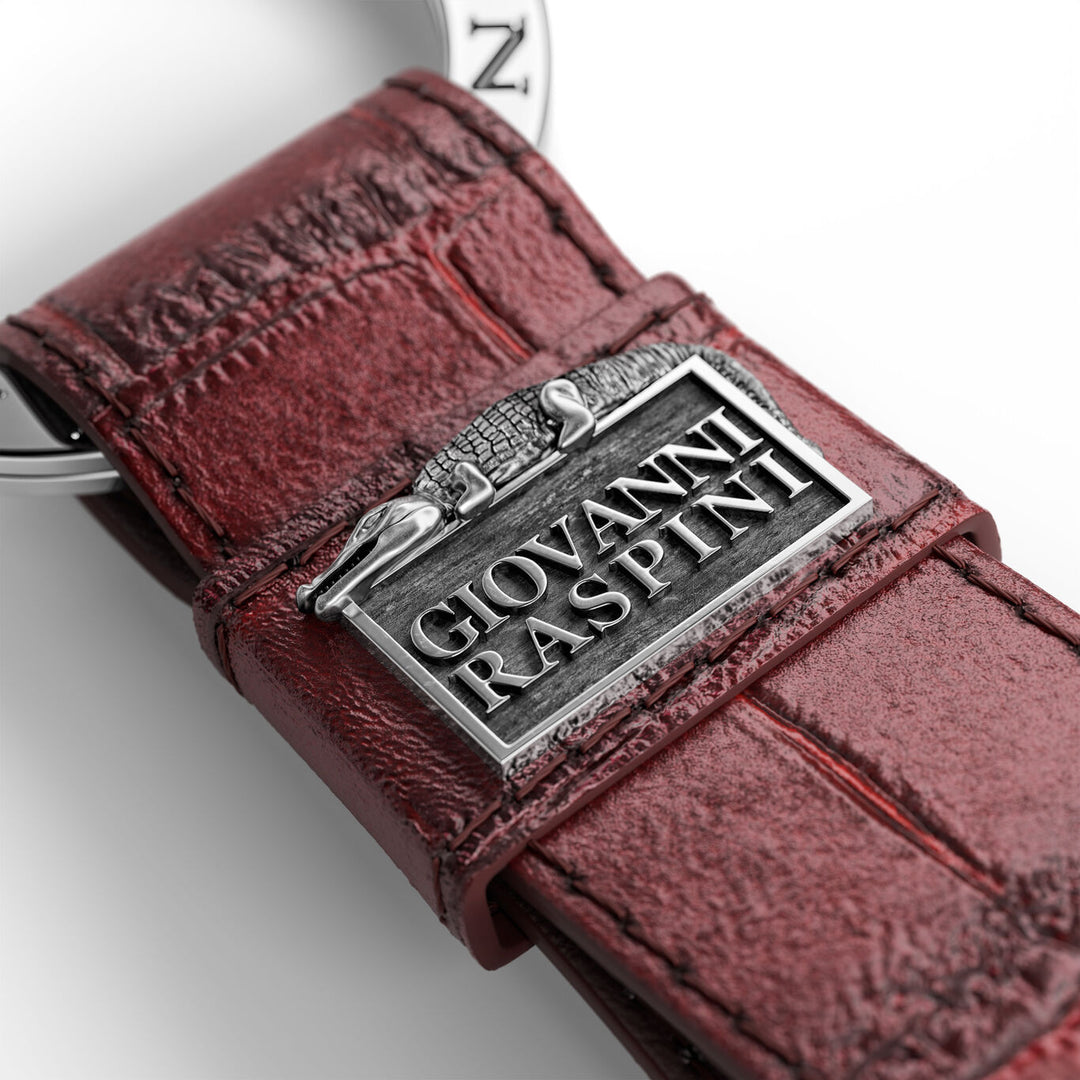 Giovanni Raspini bordeauxrode croco lederen sleutelhanger 925 zilver