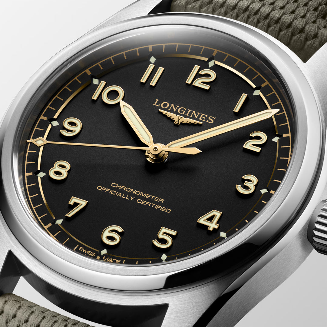 Longines Spirit Pilot 39 mm schwarze Automatikuhr aus Stahl L3.809.4.53.9