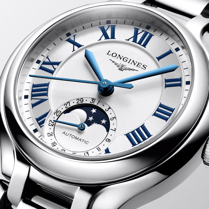 Longines Primaluna Moonphase watch 34mm silver automatic steel L8.126.4.71.6