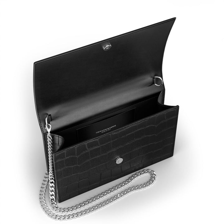 Giovanni Raspini Dschungel-Clutch Krokoleder schwarz bronzeweiß L0027