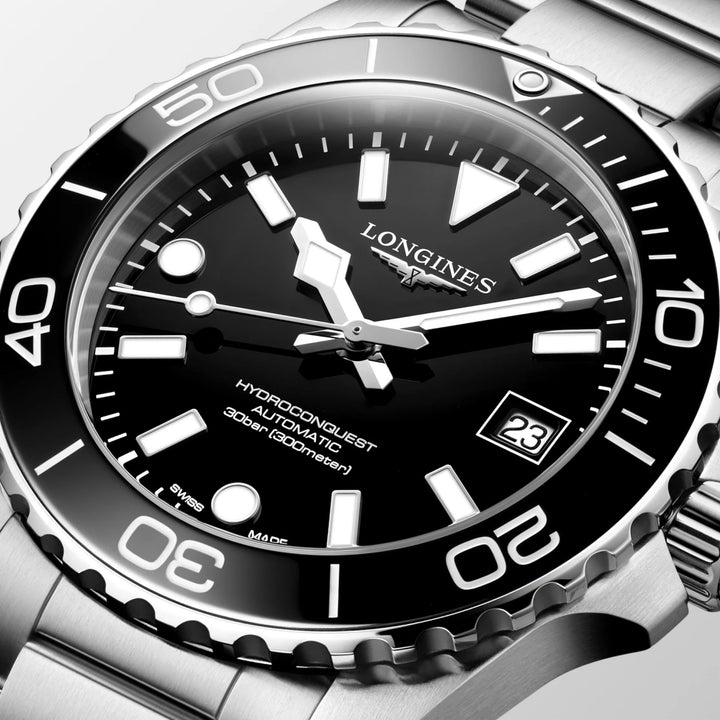 Longines Hydroconquest 39mm black automatic steel watch L3.779.4.56.6