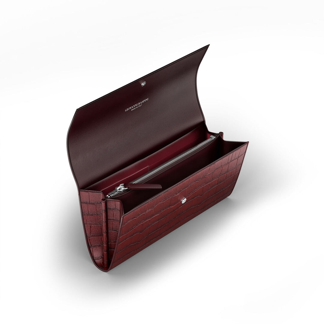 Giovanni Raspini continental jungle portemonnee croco bordeaux wit brons leer L0033