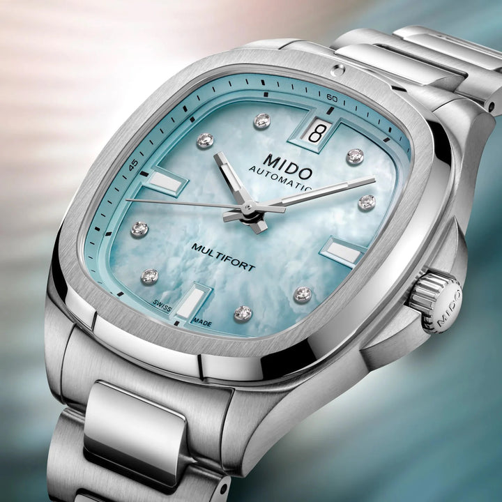 Mido horloge Multifort TV 35 34x35mm blauw parelmoer diamanten automatisch staal M049.307.11.136.00