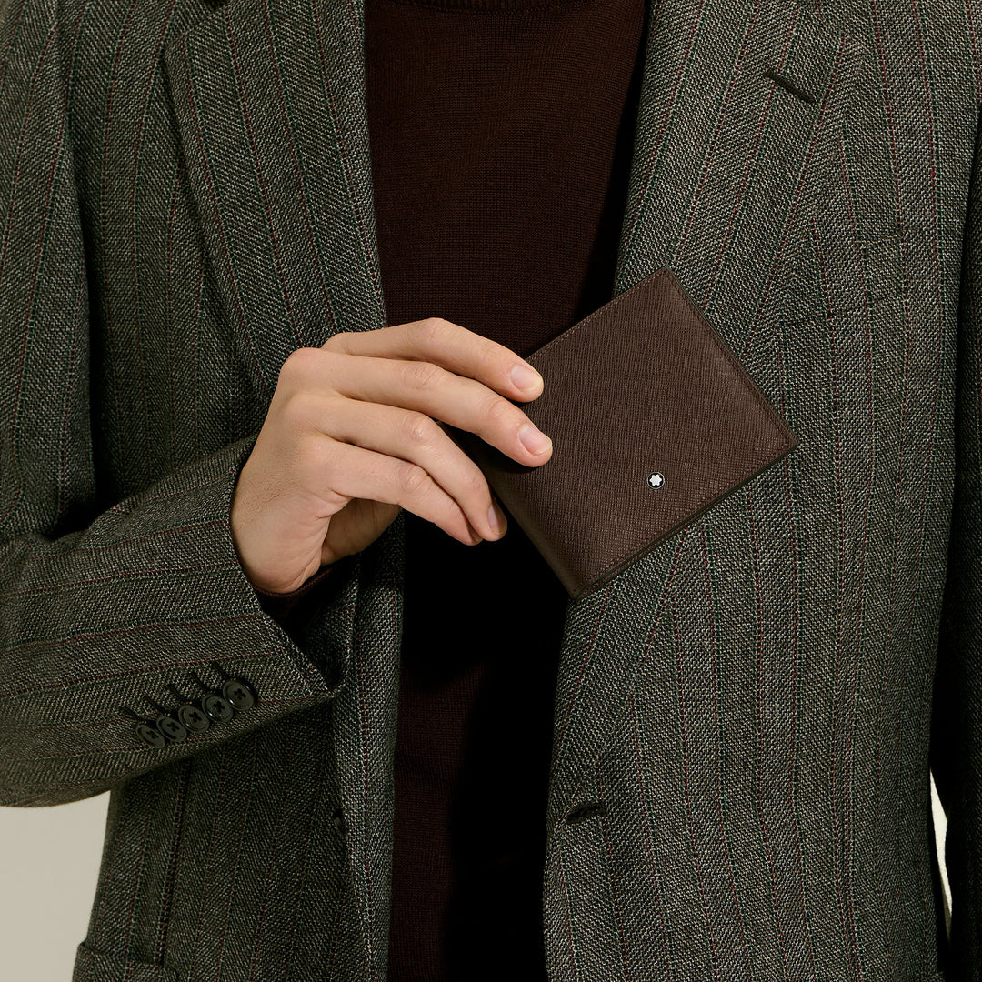 Montblanc portemonnee met 8 zakken in Sartorial leer ebbenhout kleur 223023