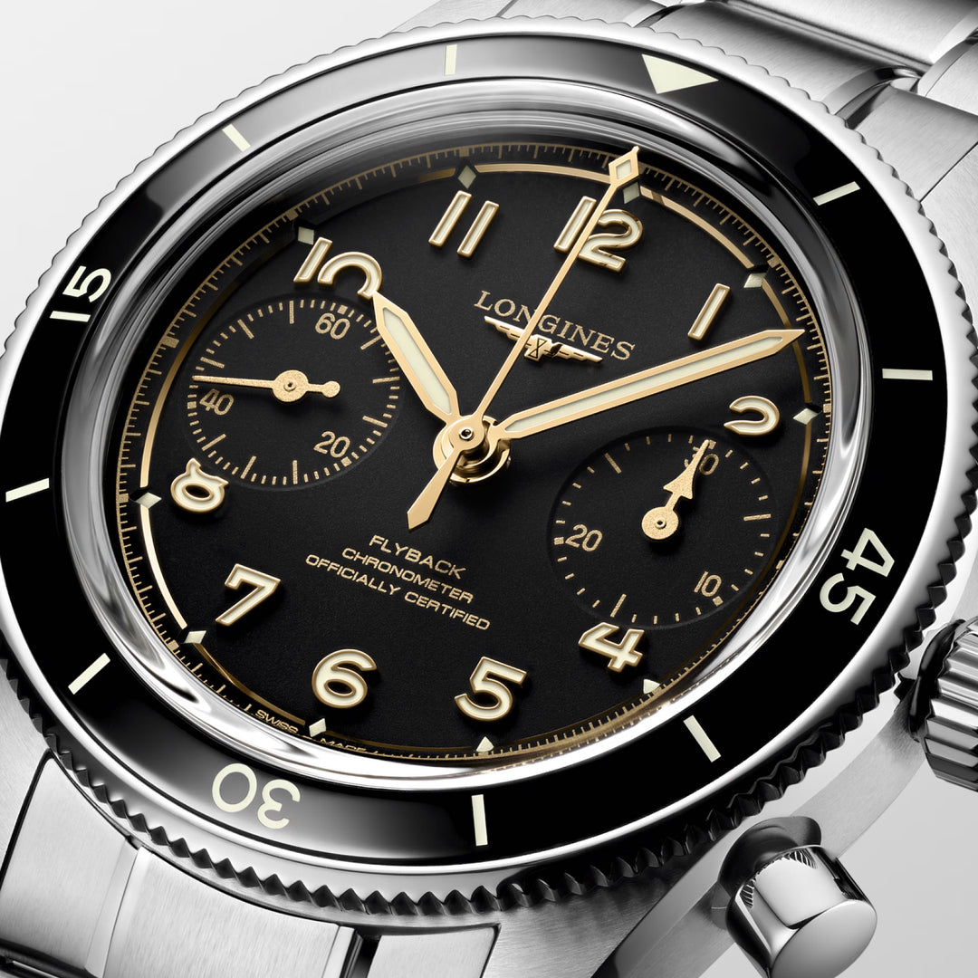 Longines watch Spirit Pilot Flyback 72.6 39.5mm black manual steel L3.721.4.53.6