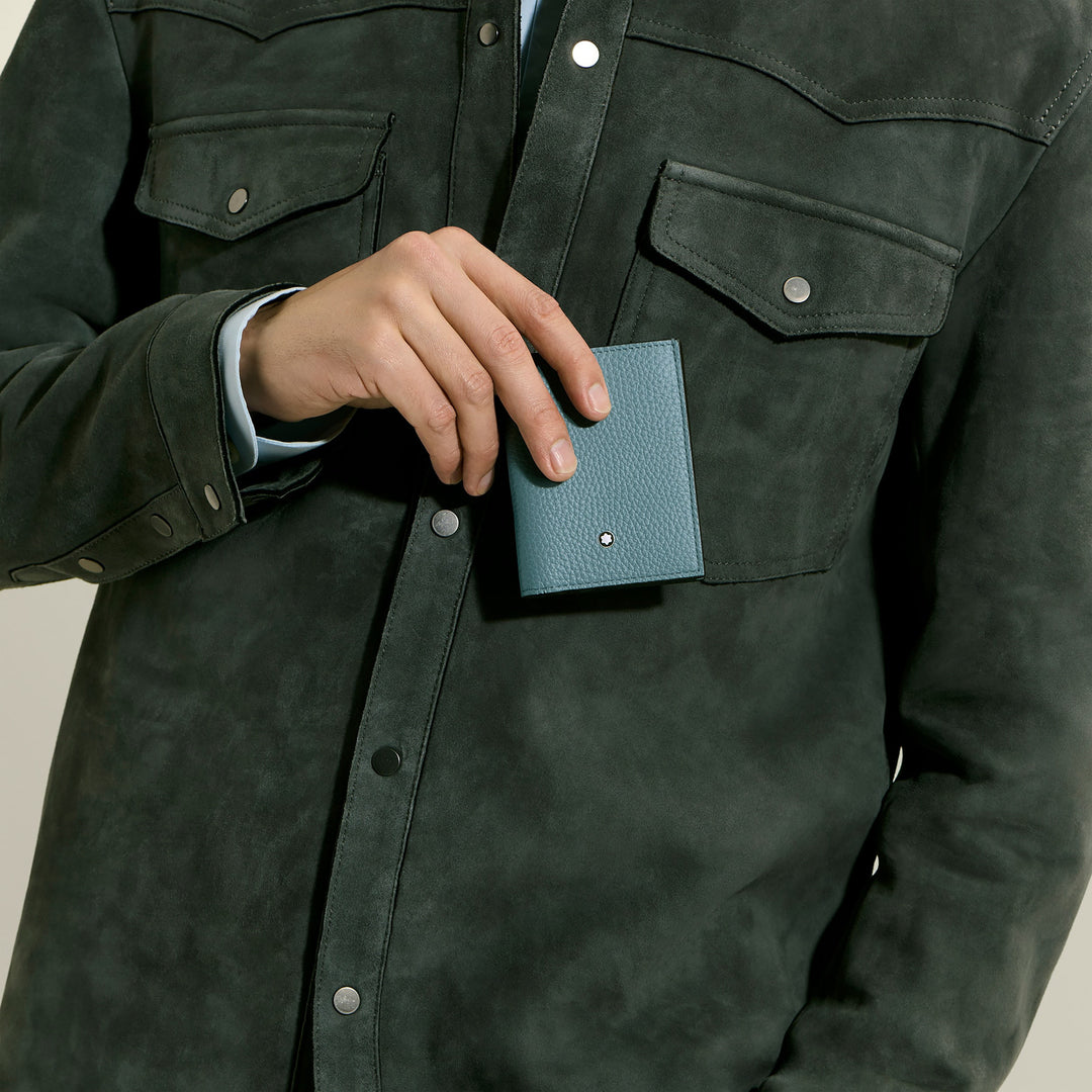 Montblanc mini wallet 4 pockets ice blue grained leather 222997