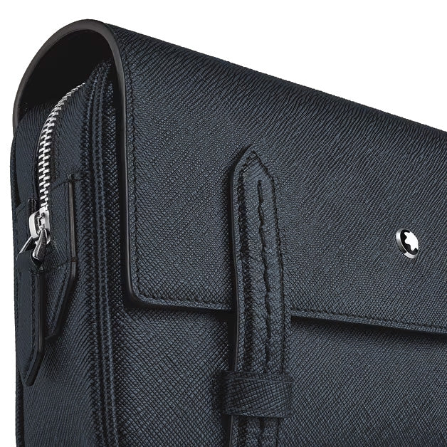 Montblanc blauwe tweed Sartorial leren schoudertas 220423