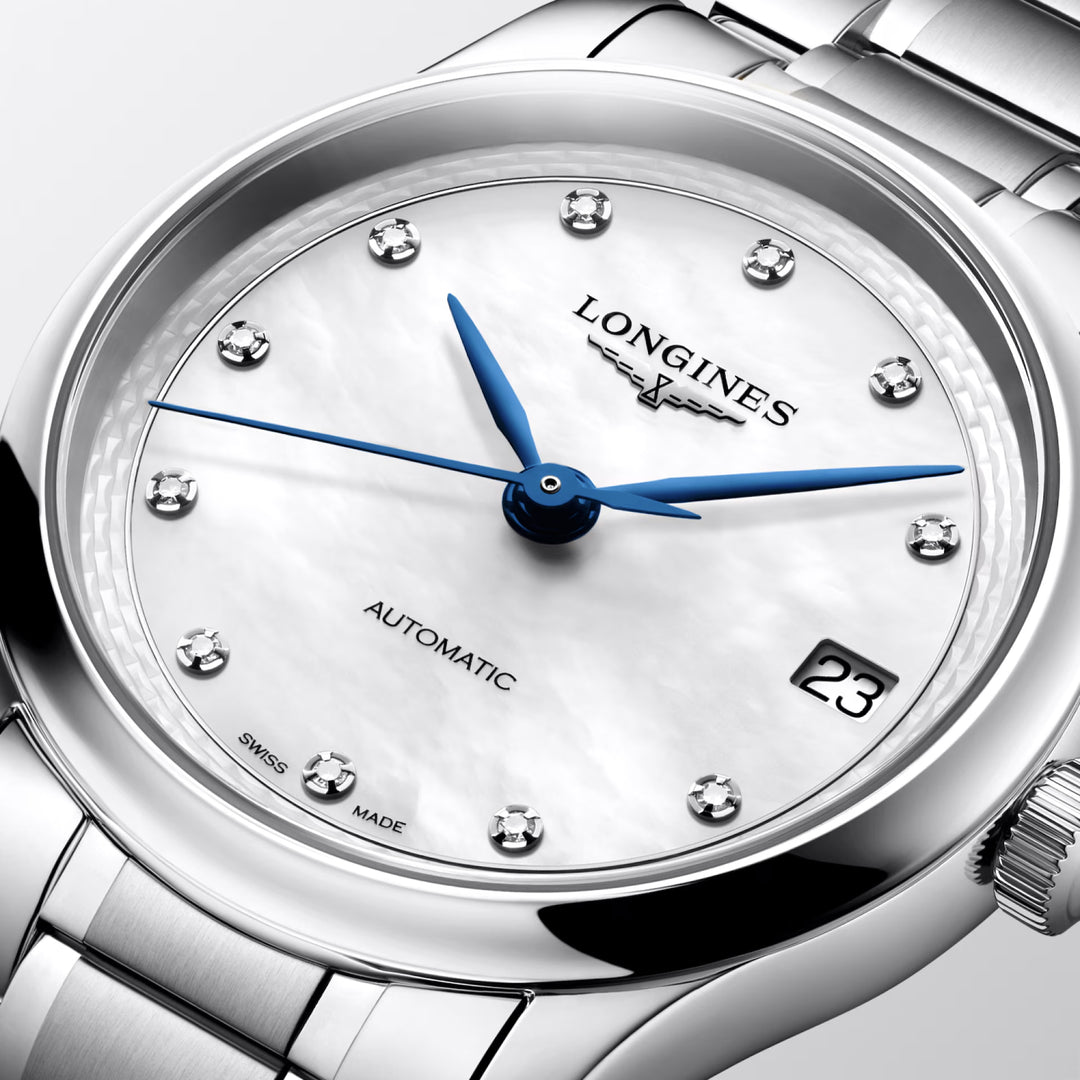 Longines Master Collection watch 34mm mother of pearl diamonds automatic steel L2.450.4.87.6