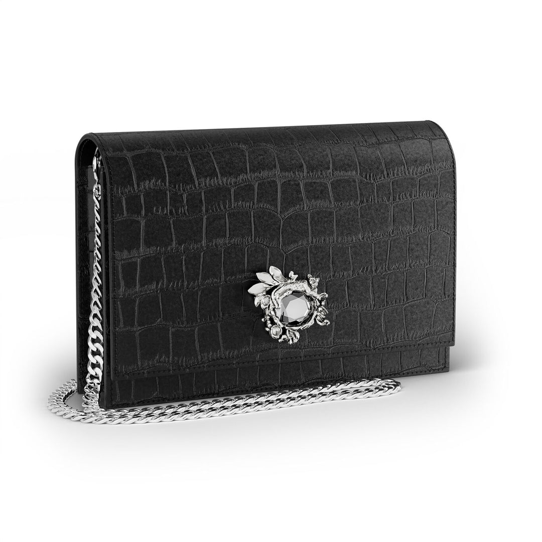 Giovanni Raspini Dschungel-Clutch Krokoleder schwarz bronzeweiß L0027