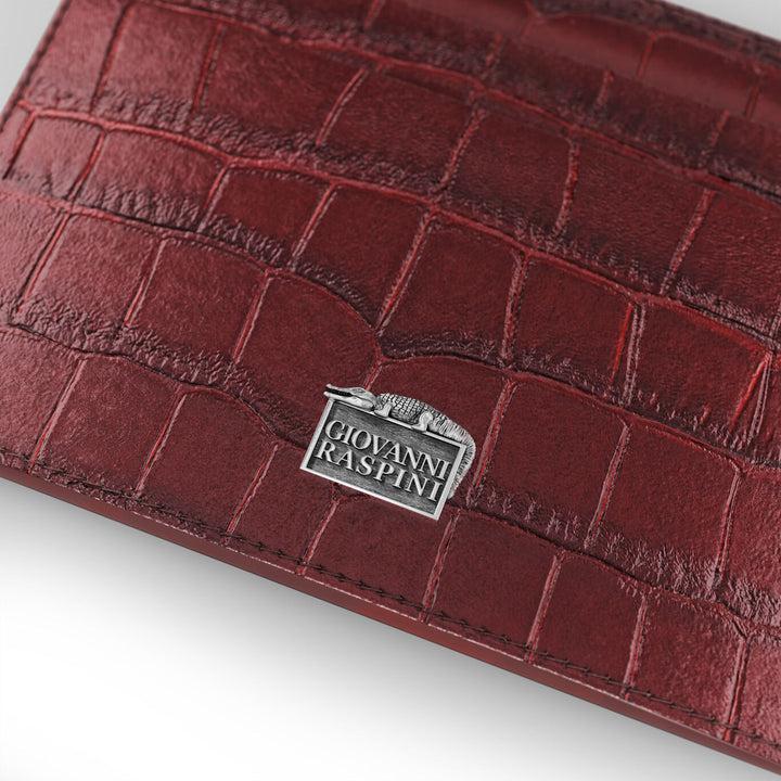 Giovanni Raspini bordeaux croco lederen kaarthouder 925 zilver L0029