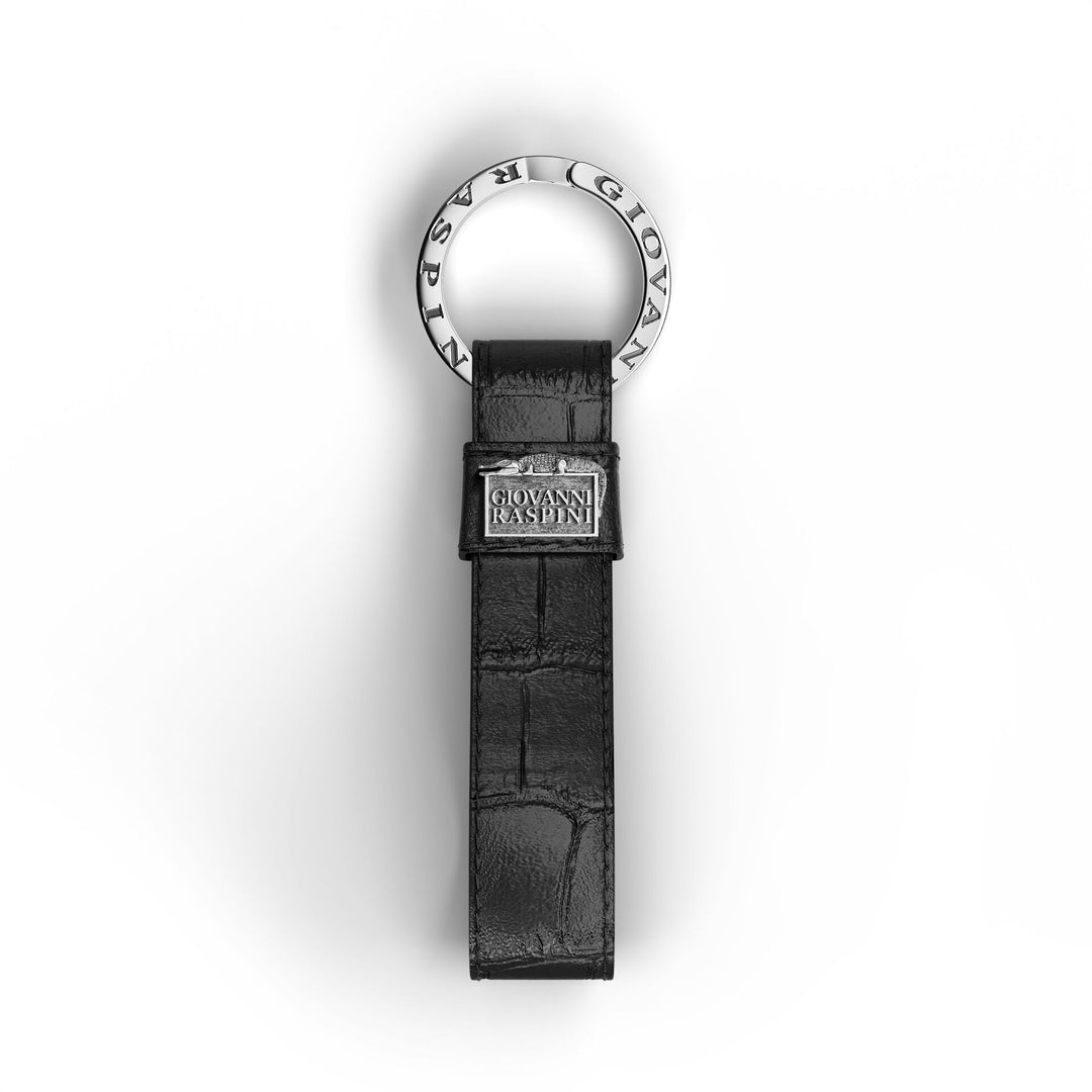 Giovanni Raspini zwarte croco lederen sleutelhanger 925 zilver L0021