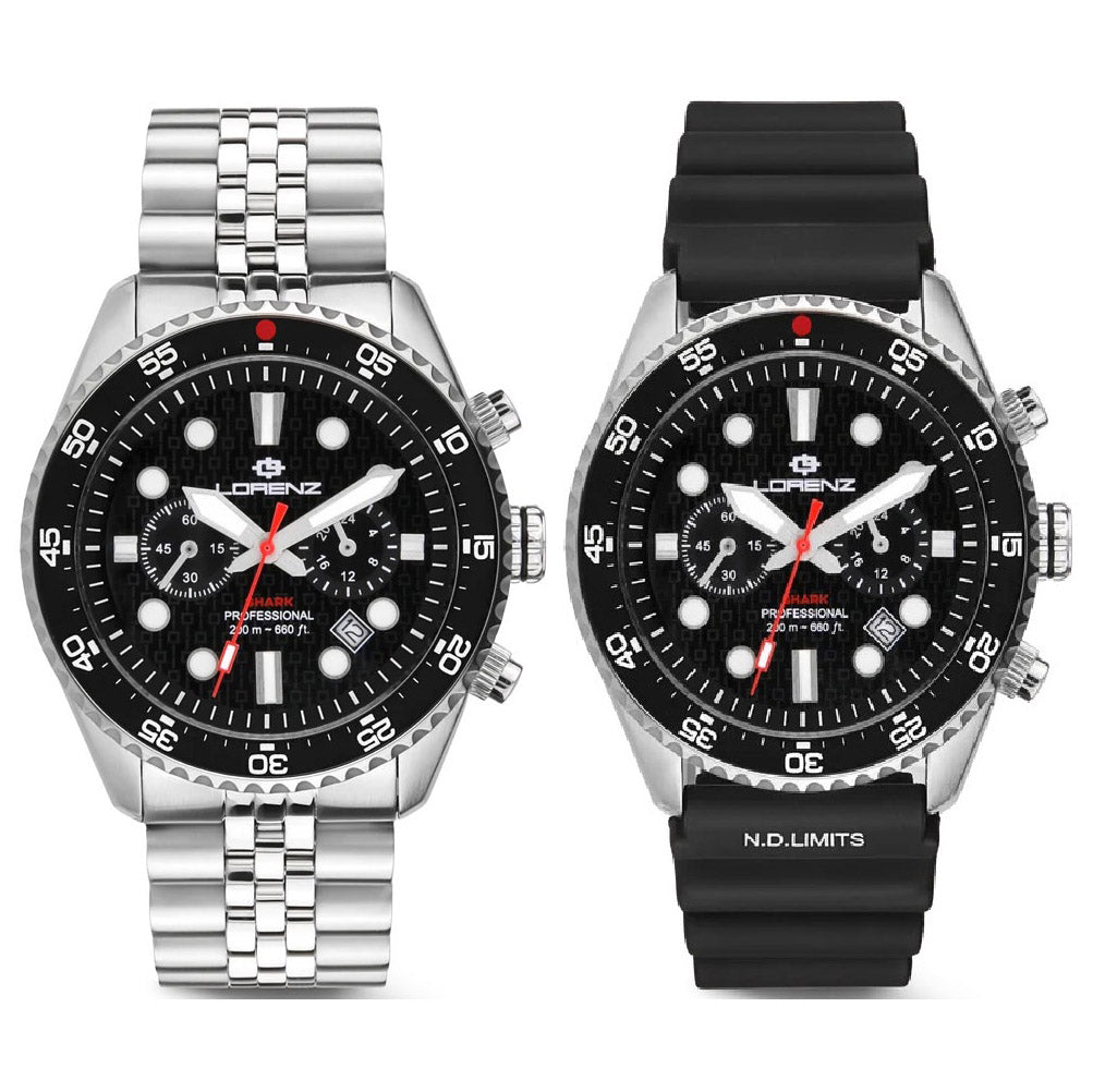 Lorenz Shark 5 Chrono 42 mm zwart quartz stalen horloge 030285AA