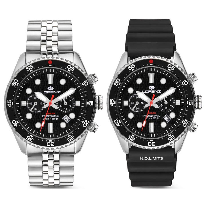 Lorenz Shark 5 Chrono 42 mm zwart quartz stalen horloge 030285AA