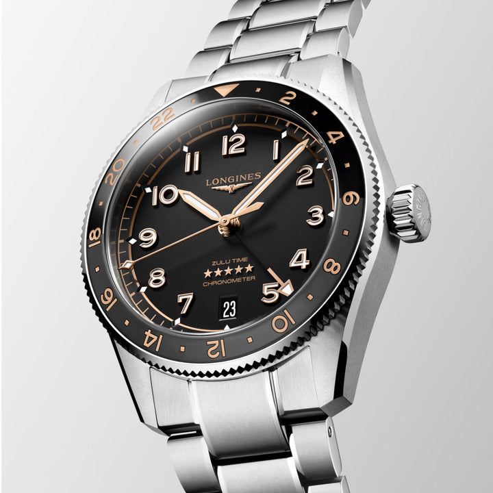 Longines watch Spirit Zulu Time 39mm black automatic steel L3.802.4.50.6