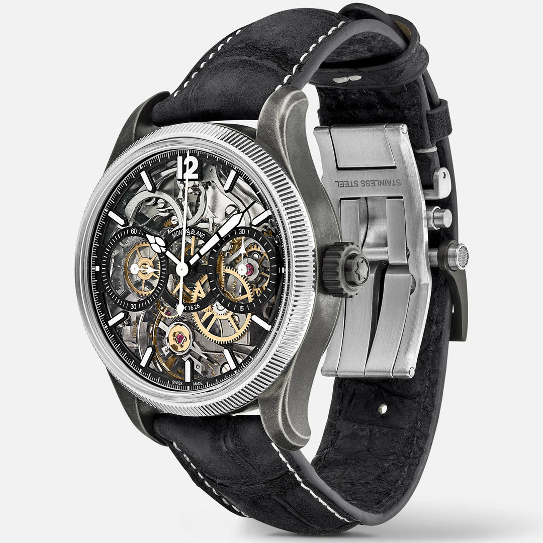 Montblanc horloge 1858 The Unveiled Secret Minerva Monopusher Chronograph Limited Edition - 88 stuks 43 mm geskeletteerd handmatig staal 131155