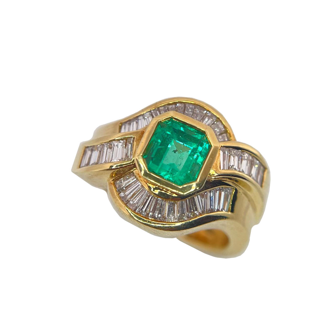 Sponge ring 18kt yellow gold diamond emerald 0074AG